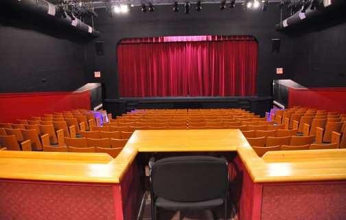 Picture of the stage with the curtains closed